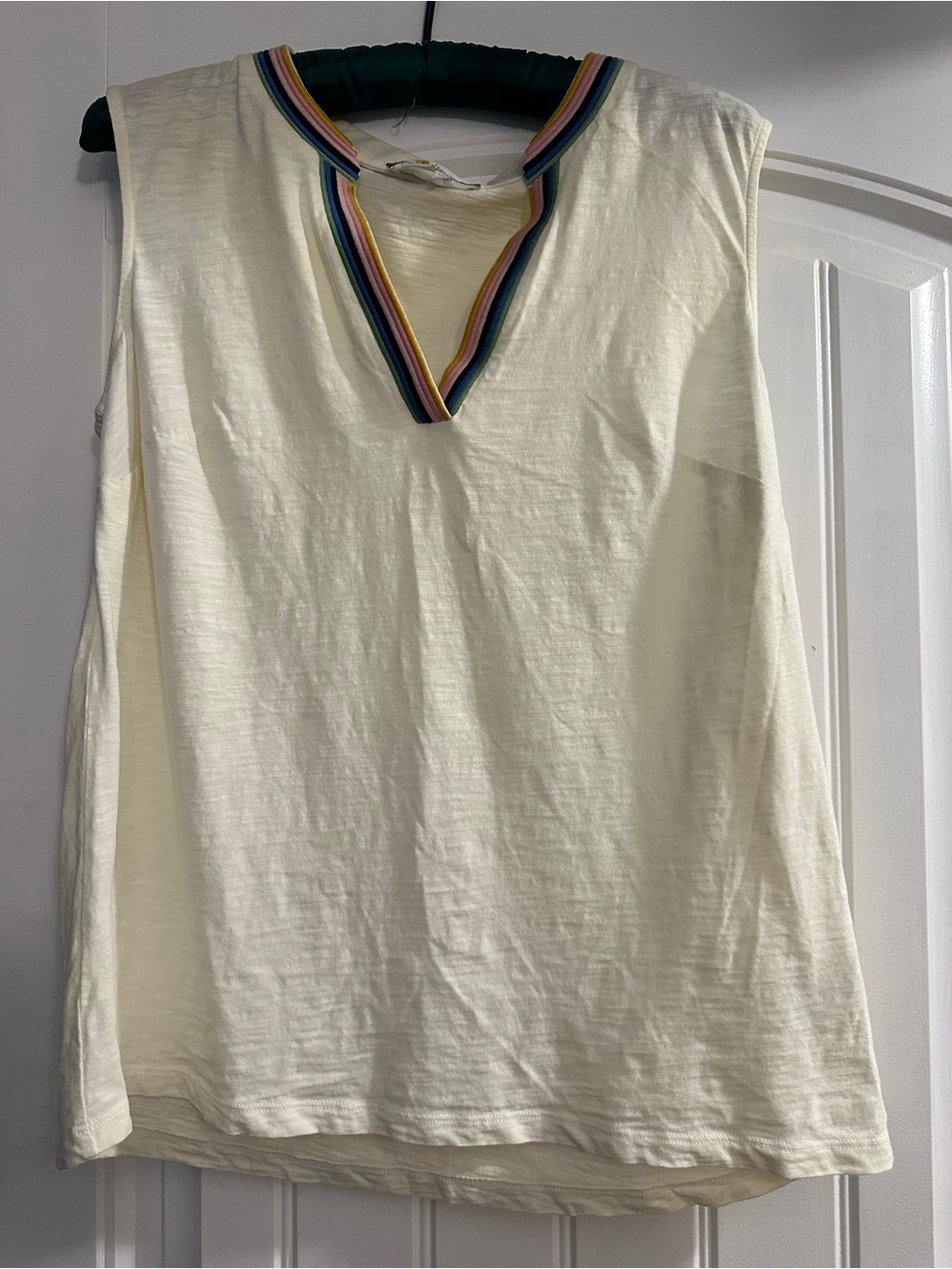 Boden Cream Sleeveless Top with Rainbow Trim